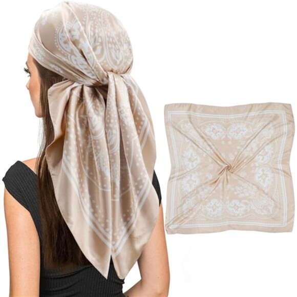 Accessories - 35" Square Silk Like Head Scarf - Women's Fashion Silk Feeling Scarf